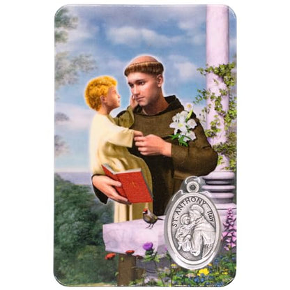 Holy Prayer Card with Built-In Medal Pendant | Laminated Full-Color Prayer Card | Great Variety | Great Christian Gift for First Communion and Confirmation (Saint Anthony Prayer Card with Medal) - color: Saint Anthony Prayer Card with Medal