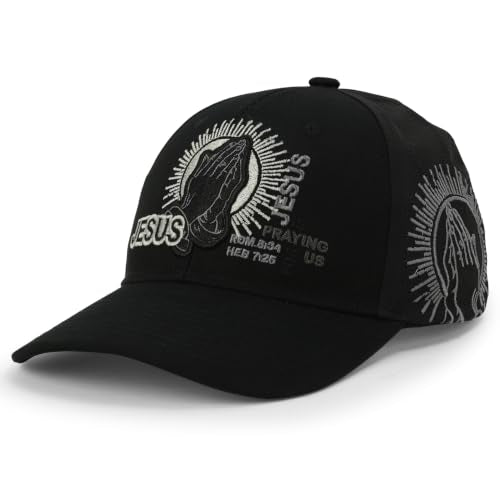 Trendy Apparel Shop Only Jesus Praying Hand Embroidered Christian Ball Cap - color: Black Black 10