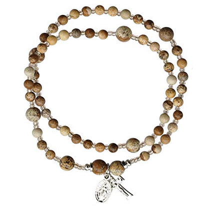 SINECERA Picture Jasper Twist 4mm Rosary Bracelet