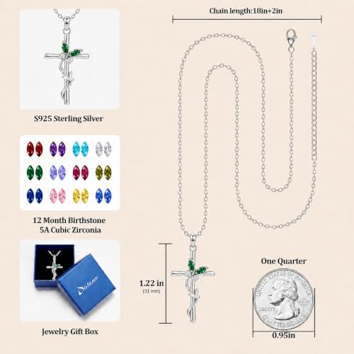 Distance Cross Necklace for Women 925 Sterling Silver Jewelry Pendant Necklace for Mom Wife Gift for Mother's Day or Birthday - style: 05-Emerald