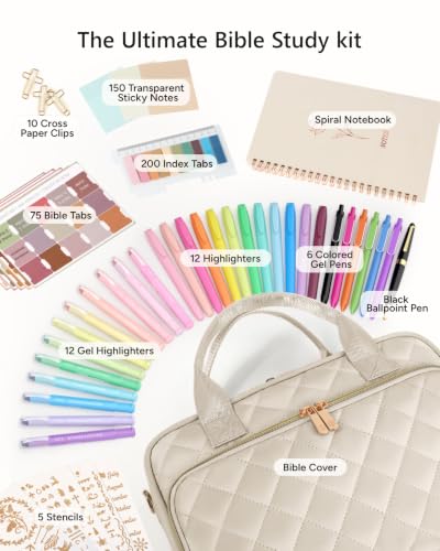 Bible Journaling Kit – Quilted Bible Cover Case for Women - color: Beige