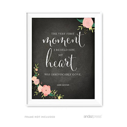 Andaz Press Wedding Love Quote Wall Art, Chalkboard Floral Roses Print, 8.5x11-inch Poster, Gift, Sign, The very first moment I beheld him, Jane Austen, Christmas Gift, 1-Pack - color: QUOTE AUSTEN THE VERY FIRST MOMENT