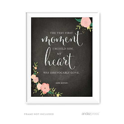 Andaz Press Wedding Love Quote Wall Art, Chalkboard Floral Roses Print, 8.5x11-inch Poster, Gift, Sign, The very first moment I beheld him, Jane Austen, Christmas Gift, 1-Pack - color: QUOTE AUSTEN THE VERY FIRST MOMENT