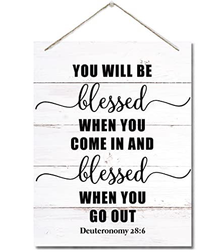 Bible Verse Printed Wood Plaque Sign Wall Hanging, Home Wall Decor You Will be Blessed When You Come in and Go Out Scripture Rustic Hanging Wall Plaque Wood Signs, Deuteronomy 28:6 Christian Sign - color: Deuteronomy 28:6