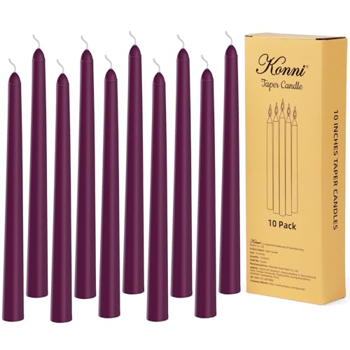 KONNI 0.87×10 Inch Purple Taper Candles, Unscented and Smokeless Tall Candlesticks, 10 Pack Tapered Candles with Cotton Wicks, Long Burning, Ideal for Weddings, Dinner Parties, and Home Décor - color: Purple