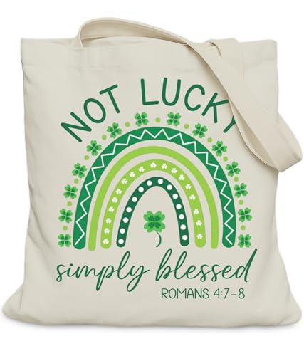 Aesthetic Christian Gifts Tote Bag for Church, Religious Tote Bag for Bible Study, Medium Size with Inner Pocket - color: Lucky