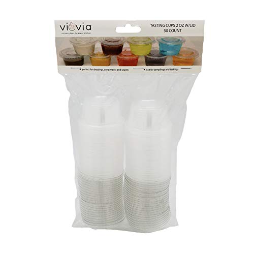 VIOVIA Tasting Cups W/LID 2 OZ - Disposable Plastic Portion Cups with LIDS Perfect for Any Occasion! - Available in Sets of 50 OR 200 Tasting Cups! (50)