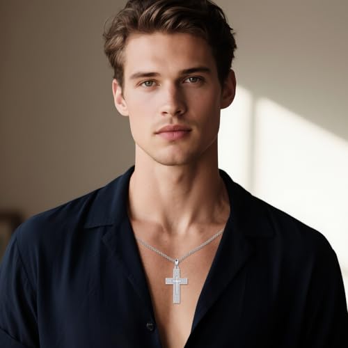 YFN Cross Necklace Sterling Silver Religious Cross Pendant Jewelry Christian Gifts for Women Men - style: A. White Cubic zirconia