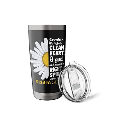 Create in me a clean heart o god psalm 51:10 faith flower Stainless Steel Insulated Tumbler - color: Black