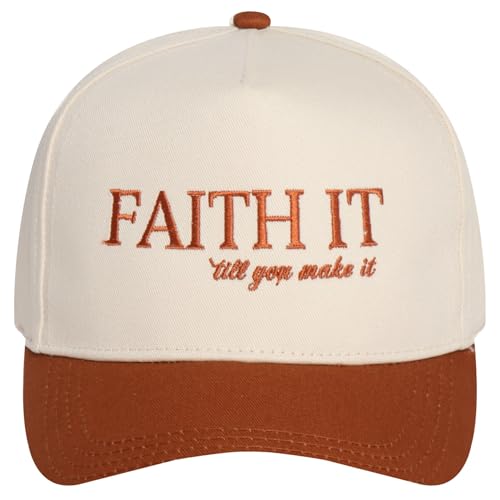 MIRMARU Christian Theme Embroidered 5 Panel Cotton Trucker Hat Snapback Cap for Men and Women - color: Faith It, Coffee