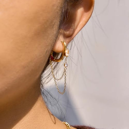 Gold Dangle Earrings for Women，Tassel Hoop Earrings with Charms - color: A