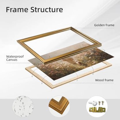 Jesus Leaves the 99 Sheep Wall Art 24x36 Inch Gold Framed Christian Oil Painting Canvas Poster The Lost Sheep Religious Faith Prints for Prayer Room Home Church - color: Beige, size: 36"L x 24"W, style: Gold Framed