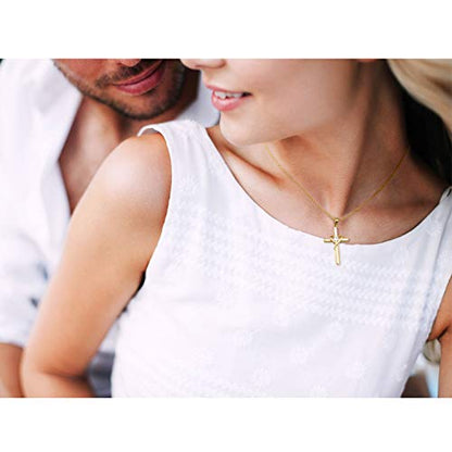AmorAime 925 Sterling Silver Cross Necklace for Women Men 14K Gold Plated 5A CZ Birthstone Necklaces for Holiday - color: Z-Gold