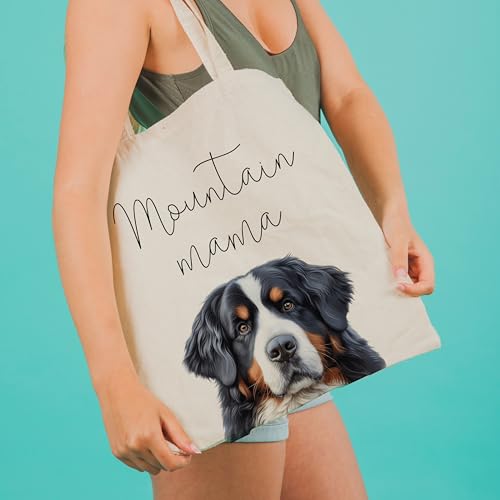 Dog Mom Canvas Tote Bag for Women, Reusable Cotton Shoulder Bag, Dog Lover Gift, Mother’s Day Pet Mom Shopping Tote - color: Bernese