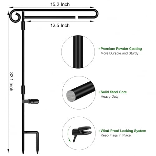 HOOSUN Garden Flag Stand Holder,Yard Flag Holder For Small Flags 12 x 18,Yard Sign Garden Flags Stake For Outside,Small Metal Garden Flag Pole For Yard With Tiger Clip - color: Black B