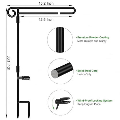 HOOSUN Garden Flag Stand Holder,Yard Flag Holder For Small Flags 12 x 18,Yard Sign Garden Flags Stake For Outside,Small Metal Garden Flag Pole For Yard With Tiger Clip - color: Black B