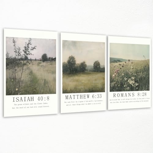 Christian Canvas Wall Art, Religious Scripture Poster, Set of 3 Bible Verses Wall Print, Biblical Woodland Landscape Picture, Modern Spiritual Painting for Prayer Room, Home 8x12in Unframed - color: Set 1-Unframed, size: 8L" x 12W"