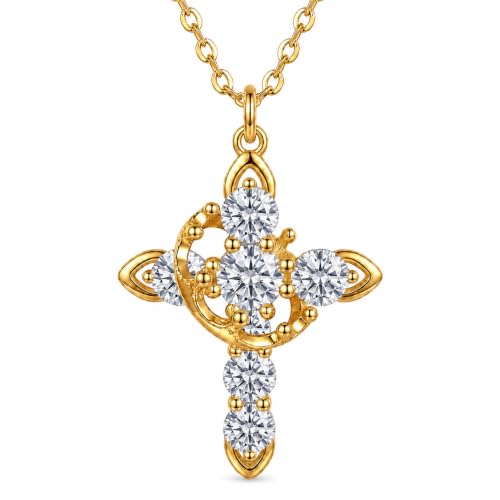 Cross Necklace 18k Gold Plated Christian Faith Jewelry Gift for Women - color: Crown-Gold