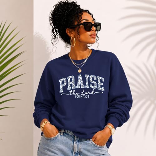 Womens Christian Jesus Sweatshirts Praise the Lord Bible Verse Hoodie Faith Religous God Graphic Long Sleeve Shirts - color: Navy Blue, size: Large