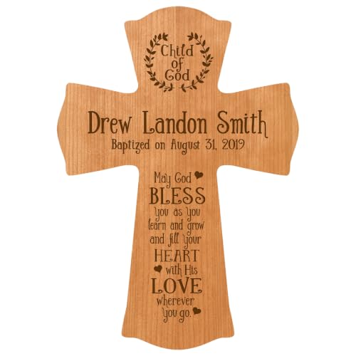 LifeSong Milestones Personalized Baptism Wall Cross - Engraved Cherry Wood Christian Cross with Name & Date, Child of God Blessing, Christening & First Communion Gift (Cherry, 8.5" x 11") - color: Cherry, size: 11"L x 8.5"W