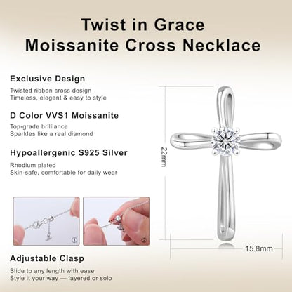 KRKC&CO Moissanite Cross Necklace for Women: D Color VVS1 0,09-0,3ct - color: Silver B