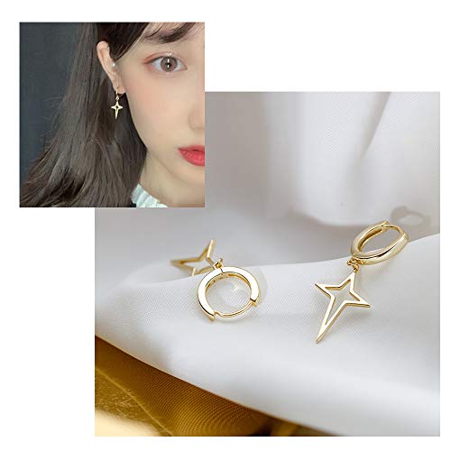 Minimalist Cross Star Dangle Drop Small Hoop Earrings for Women Girls 925 Sterling Silver Charms Huggie Hoops Constellation Tiny Star Cartilage Earring Pierced Ear Crucifix Jewelry - style: Golden