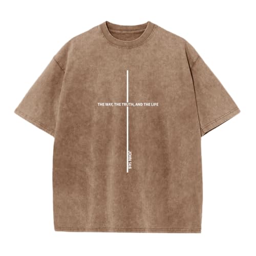Wrenpies Christian Jesus Shirts for Men God Faith Religious Tshirt Cross Bible Verse Tops Acid Wash Oversized Graphic Tees - color: Coffee, size: X-Small