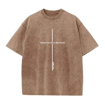 Wrenpies Christian Jesus Shirts for Men God Faith Religious Tshirt Cross Bible Verse Tops Acid Wash Oversized Graphic Tees - color: Coffee, size: XX-Large