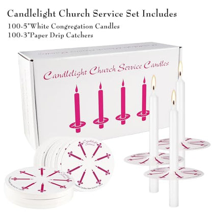 100 Pack 4 Inch White Church Taper Candles with Drip Protectors - color: white-4"100pcs