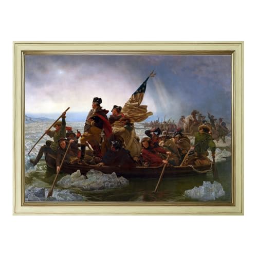 Creamy White Framed Washington Crossing the Delaware Canvas Wall Art by Emanuel Leutze Classic Oil Paintings Reproduction Poster American Revolution War Historical Painting Home Decor 12x16inch - color: Crossing - Creamy White Frame, size: 12"L x 16"W