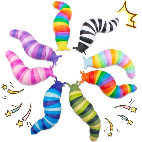 Cevioce 8 PCS Fidget Toys Slug for Adults Anxiety Sensory Toys for Party Favors Toddler Age 3-4 ADHD Autism Toys for Anxiety Stress Easter Gifts for Boys Girls Easter Basket Stuffers for Kids - style: 8PCS - Medium size