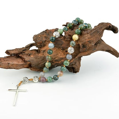 KIKILA Handmade 8mm Anglican Prayer Beads Rosary Natural Stone Beads with Cross Custom Rosary - style: India Agate