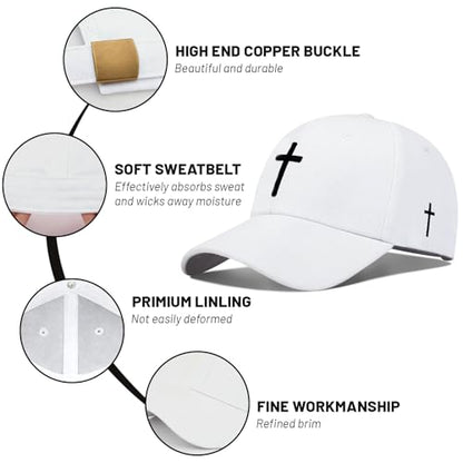 3D Embroidered Christian Hat for Men & Women, Jesus Faith Cross Hat, Religious Gifts for Christians Clothes - color: Cross-white