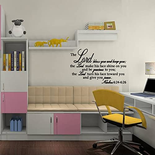 Lord Bless You and Keep You the Lord Make His Face Shine on You Numbers 6:24-6:26 - Carved Pure Black Vinyl Wall Decal Bible Quotes Inspirational Wall Words Art Letters Room Decor