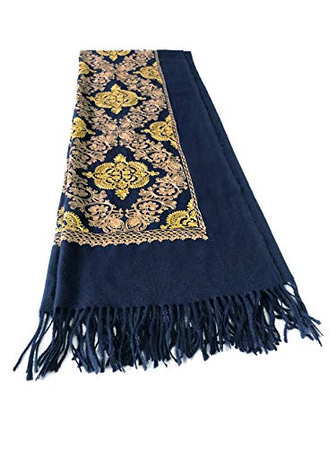 Urban CoCo Embroidered Scarf for Women, Tassel Shawl, Soft Lightweight Wrap - color: #2-navy Blue