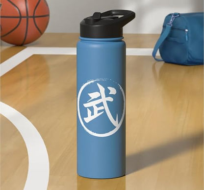 “Warrior” Japanese Kanji Word Graphic Stainless Steel Insulated Water Bottle - color: Light Blue
