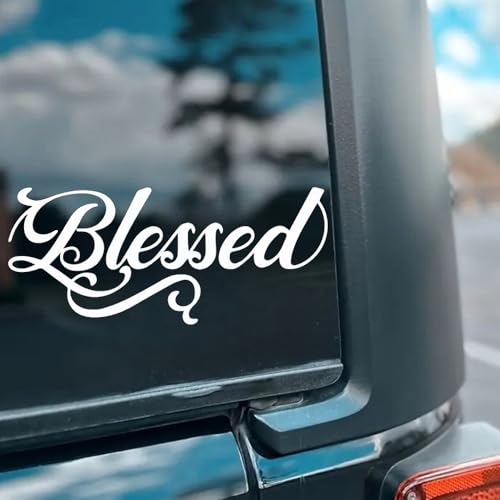 2-Pack Blessed Vinyl Decal - 5.5"x2.4" Waterproof Christian Lettering Sticker for Cars, SUVs, RVs & Laptops - BD54 (White) - color: White