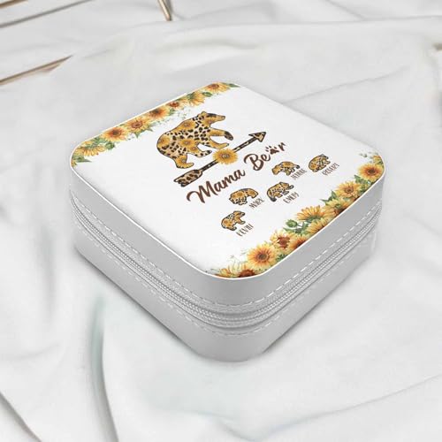 Artsadd Mothers Day Mom Gifts from Daughter Son, Personalized Jewelry Box, Mama Bear Print Portable Small Travel Jewelry Organizer Case with Kids Name, Custom Gifts for Women, Mom, Grandma Birthday - color: Mother-2