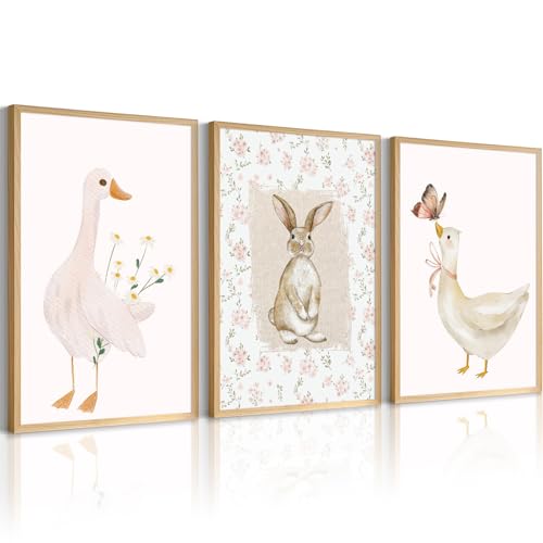 Vintage Nursery Wall Art Goose Canvas Poster Coquette Wall Decor Baby Girl Painting Kids Poster Bunny Rabbit Prints Cute Animal Pictures Duck Artwork for Bedroom Living Room 12x16x3 Inch Unframed - color: Rabbit Prints, size: 12"x16" Unframed