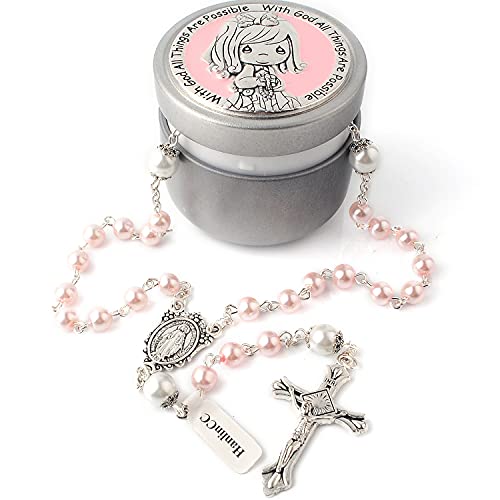 HanlinCC Catholic Rosary Glass Beads Necklace with Gift Box
