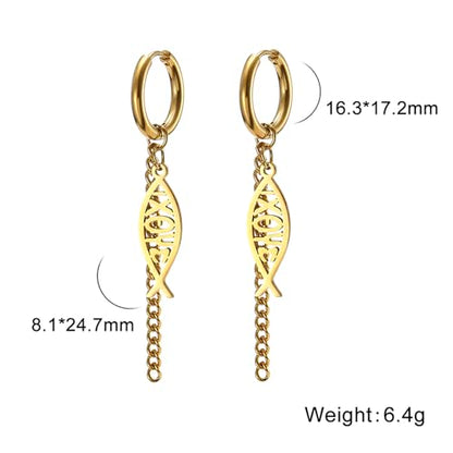 Ichthus Fish Dangle Earrings Ichthus Cross Earrings Christian Jesus Fish Earrings Religious Jewelry Christian Symbols Accessories Gift for Women - color: Jesus Fish gold