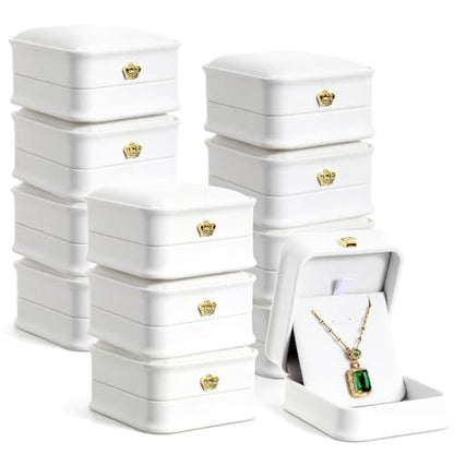 Set of 12 White Necklace Boxes for Jewelry Gift, Premium PU Leather Necklace Jewelry Gift Box with Velvet Interior for Pendant, Engagement, Wedding, Valentine's Day