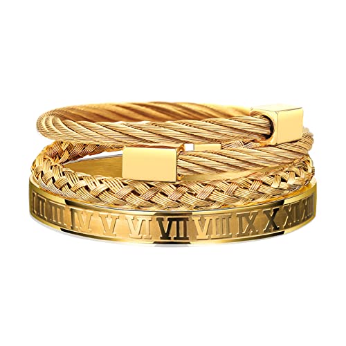 WFYOU Stainless Steel Bracelets for Men Gold Cuff Bracelet Birthday Gifts - color: Gold 4