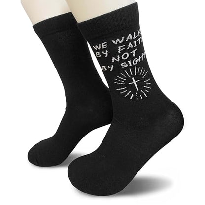 Christian Gifts - We Walk By Faith Not By Sight - Novelty Socks Gifts for Christian. - color: White