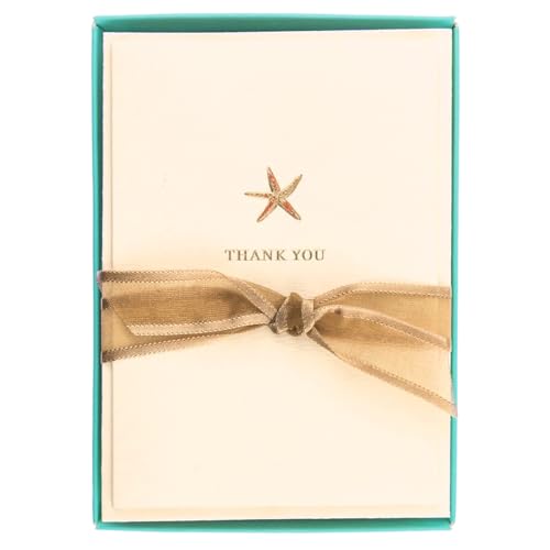 Graphique Starfish La Petite Presse Boxed Notecards - 10 Embossed and Embellished Gold Foil Starfish Blank Cards with Matching Envelopes, 3.25" x 4.75" - color: Starfish