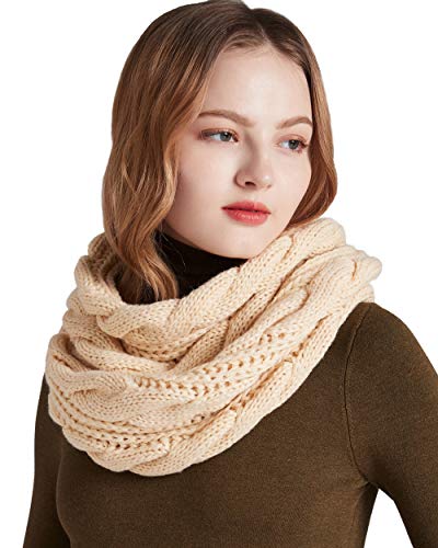NEOSAN Womens Thick Ribbed Knit Winter Infinity Circle Loop Scarf - color: Twist Beige