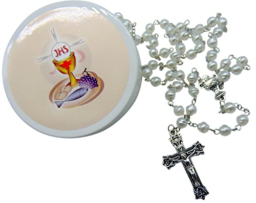 Westmon Works First Holy Communion Rosary Set with Bead Rosary in a Plastic Case
