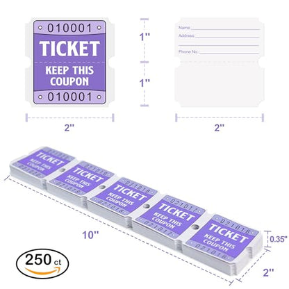 DGBDPACK 500 Pcs 50/50 Double Raffle Tickets, Purple - color: Purple