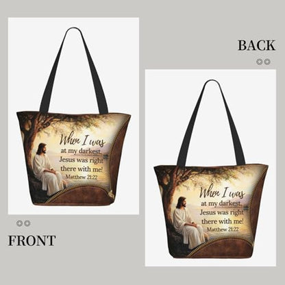 Tote Bag For Women, Tote Bag With Zipper Large Shoulder Bag For Women Travel, Work, Office, College, Nursing - color: Jesus Bible