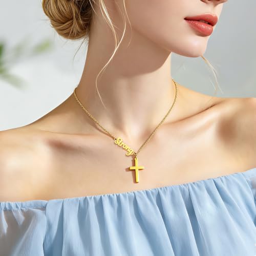 Faith Gold Cross Necklace for Women Christian Religiou Confirmation Jewelry - color: Strong Gold